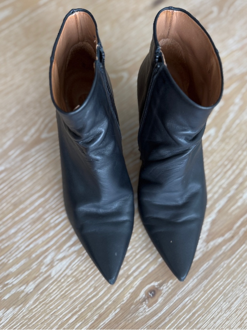 COCLICO Black Pointed Leather Ankle Booties